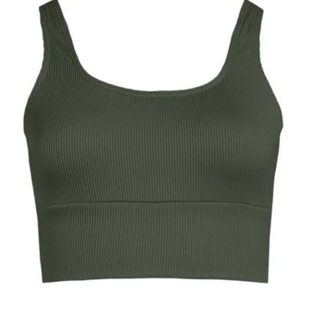Land's End Swimsuit Tankini top soft cup rich olive green ottoman ribbed Var
